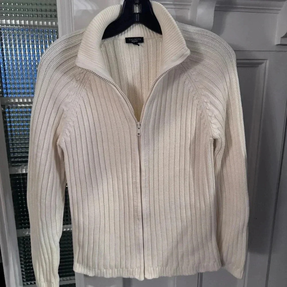 Talbots Women’s  Off White Heavy Ribbed Knit Zip Front Cardigan Sweater, Size M - Picture 2 of 11